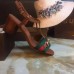 Gucci leather t-strap mid-heel 6cm sandal with web 2016