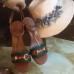 Gucci leather t-strap mid-heel 6cm sandal with web 2016