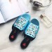 Gucci Leather slide with crystals 432018 in light blue metallic leather