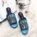 Gucci Leather slide with crystals 432018 in light blue metallic leather