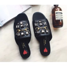 Gucci Leather slide with crystals 432018 in black leather