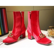 Gucci Velvet Ankle 55mm Heel Boot with Double G ‎524658 Red 2018