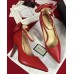 Gucci Heel 10cm Leather Pump Bow With Metal Bee 496590 Red 2018