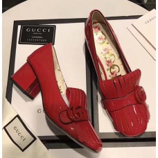 Gucci Heel 4.5cm Fringe Marmont Patent Leather Pumps 474510 Red