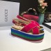 Gucci velvet crossover platform sandal ‎505333 Shocking pink 2018