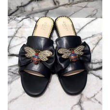 Gucci Leather Slides with Bow 524639 Black 2018