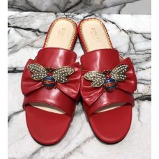 Gucci Leather Slides with Bow 524639 Red 2018