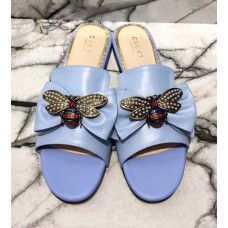 Gucci Leather Slides with Bow 524639 Blue 2018