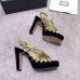 Gucci Heel 10.5cm Platform 2.5cm Cut-out Bow Leather Sandals 549646 Velvet Black/Gold 2019