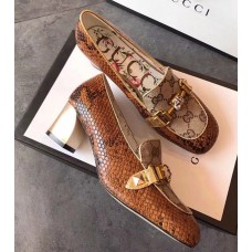 Gucci Python Leather And GG Supreme Mid-heel Pump 498882 Brown 2018