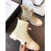 Gucci Flat Lace-Up Canvas Short Boots Light Beige 2018