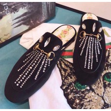 Gucci Princetown Velvet Slipper With Crystals 505314 Black 2018