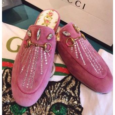 Gucci Princetown Velvet Slipper With Crystals 505314 Pink 2018