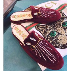 Gucci Princetown Velvet Slipper With Crystals 505314 Fuchsia 2018