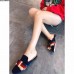 Gucci Velvet Slipper With Sylvie Bow 496561 Blue 2018