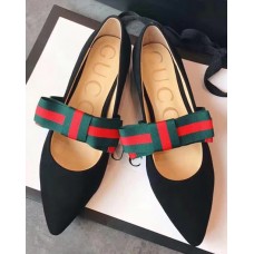 Gucci Velvet Ballet Flat With Sylvie Bow 474469 Black 2017