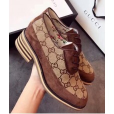 Gucci Suede and GG Canvas Mid-heel Shoe 498106 Brown 2018