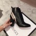 Gucci Leather Heel Ankle Lace-up Boots With Logo Strap Black 2018