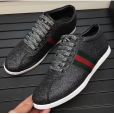 Gucci Glitter Fabric Web Stud Detail Low-up Sneaker 41972 Black 2017