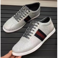 Gucci Glitter Fabric Web Stud Detail Low-up Sneaker 41972 Silver 2017