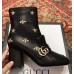 Gucci Heel 7.5cm Double G Fringe Leather Boots Gold Thread Embroidered Bees And Stars 551545 Black 2018