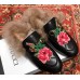 Gucci Princetown Leather Fur Slipper Black Flowers