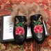 Gucci Princetown Leather Fur Slipper Black Flowers