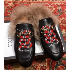 Gucci Princetown Leather Fur Slipper Black Snake