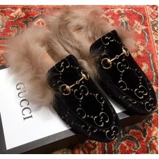 Gucci Princetown GG Velvet Fur Slipper Black