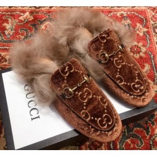 Gucci Princetown GG Velvet Fur Slipper Coffee