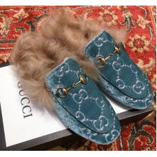 Gucci Princetown GG Velvet Fur Slipper Blue