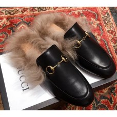 Gucci Princetown Leather Fur Slipper Black