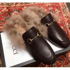 Gucci Princetown Leather Fur Slipper Coffee