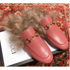 Gucci Princetown Leather Fur Slipper Pink