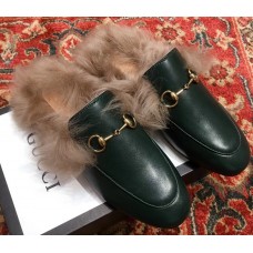 Gucci Princetown Leather Fur Slipper Green