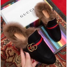 Gucci Princetown Leather Fur Slipper Black Web