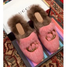 Gucci GG Princetown Mink Fur Mules Slipper Pink 2018