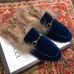 Gucci Princetown Jordaan Fur Wool Slipper Velvet Light Blue 2018