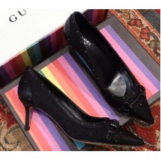 Gucci Heel 6.5cm Horsebit Pumps GG Black 2018