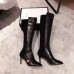 Gucci Heel 8.5cm Web Bee Knee Boots Black 2018