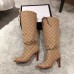 Gucci GG Canvas Mid-Heel Boots Beige 2018