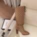 Gucci GG Canvas Mid-Heel Boots Beige 2018