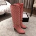 Gucci GG Canvas Mid-Heel Boots Pink 2018