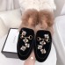 Gucci Princetown Leather Fur Slipper Black Crystals Bees 2018