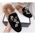 Gucci Princetown Leather Fur Slipper Black Crystals Bees 2018