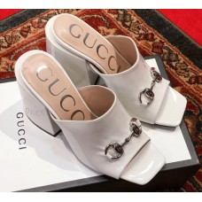 Gucci Patent Leather Horsebit 10cm High-Heel Slides 536773 White 2019