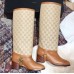 Gucci Double G Leather Knee Boots 549691 Brown with GG Gaiter 2018