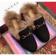 Gucci Princetown GG Canvas Fur Slipper 448657 Black 2018