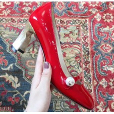 Gucci Heel 6.5cm Patent Leather Pearl Detail Pumps Red 2018