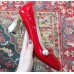 Gucci Heel 6.5cm Patent Leather Pearl Detail Pumps Red 2018